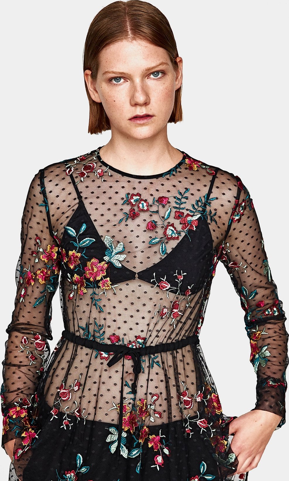 Zara printed and embroidered blouse