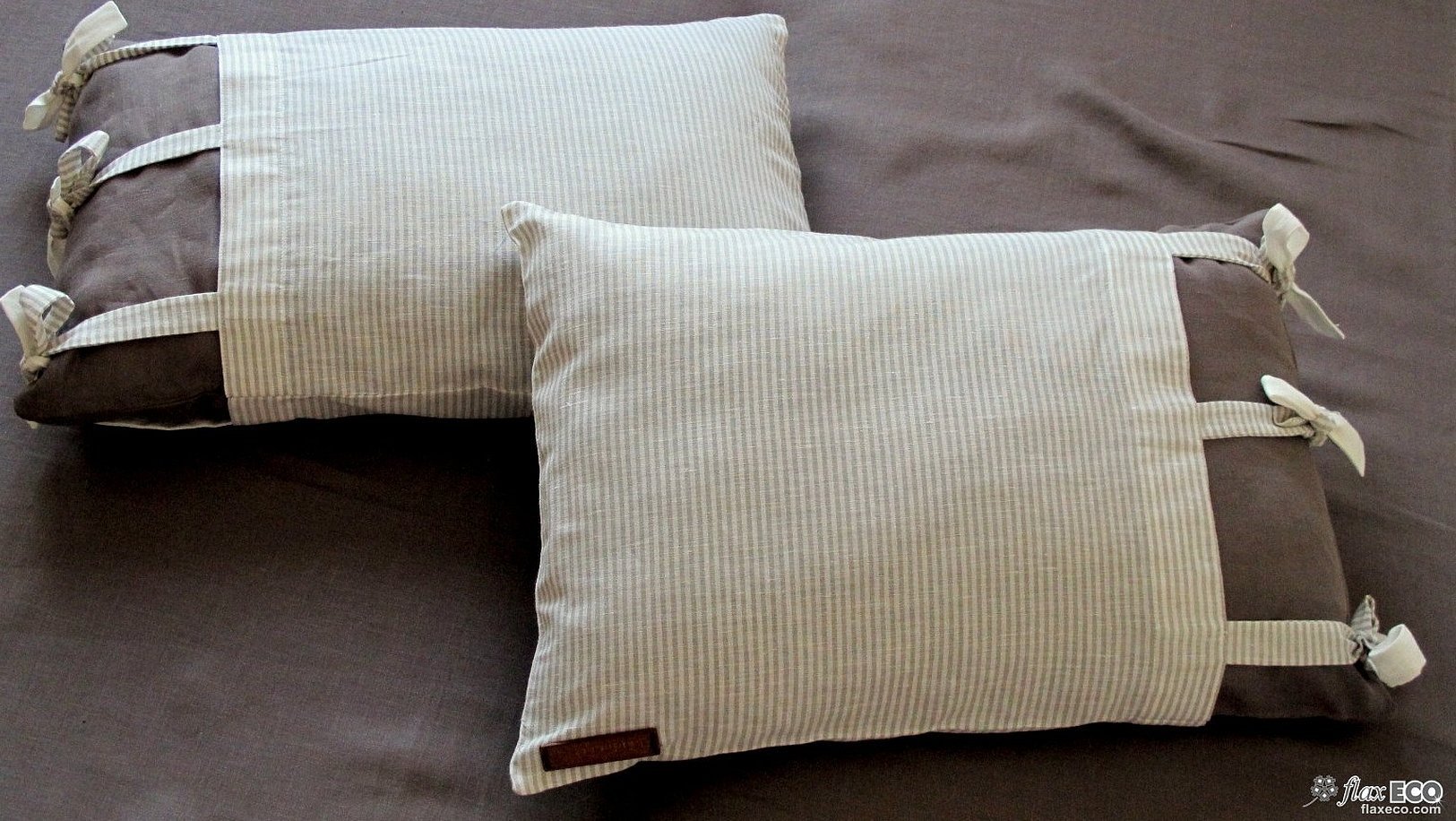 Декоративные подушки из льна с завязками