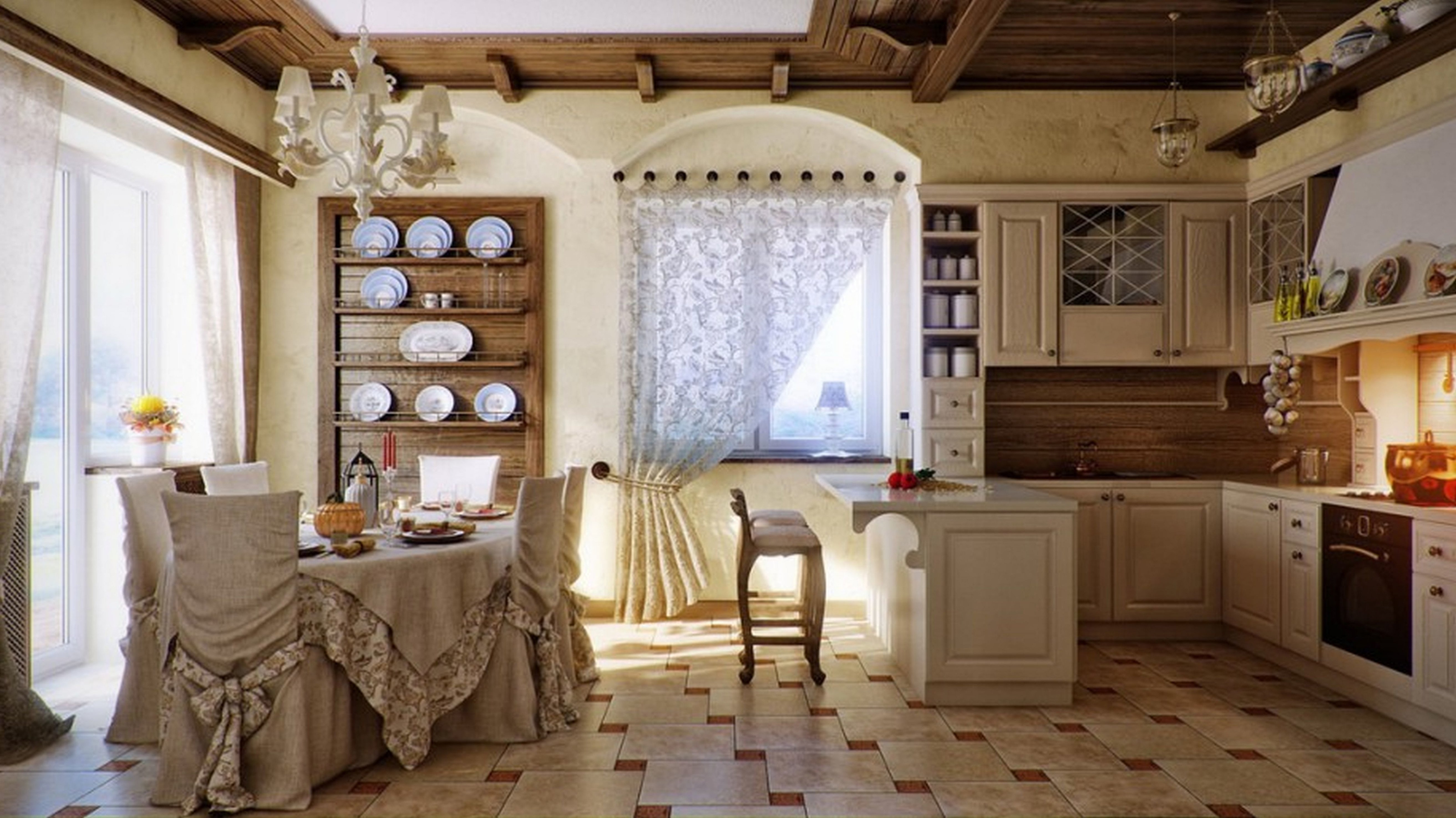 Кухня в стиле прованс в деревянном доме