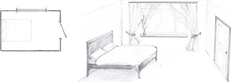 Эскизы и чертежи спальной комнаты
