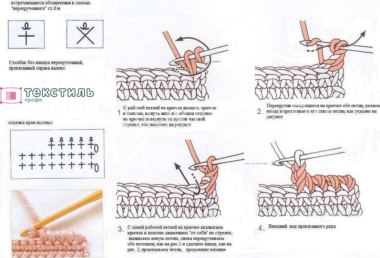 Вязание рачий шаг крючком схема