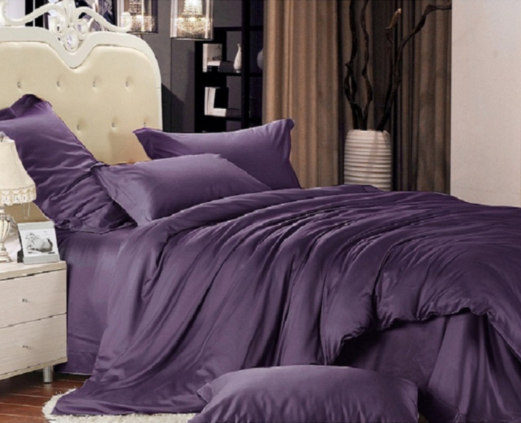 Однотонный пурпурный тенсел постельное белье