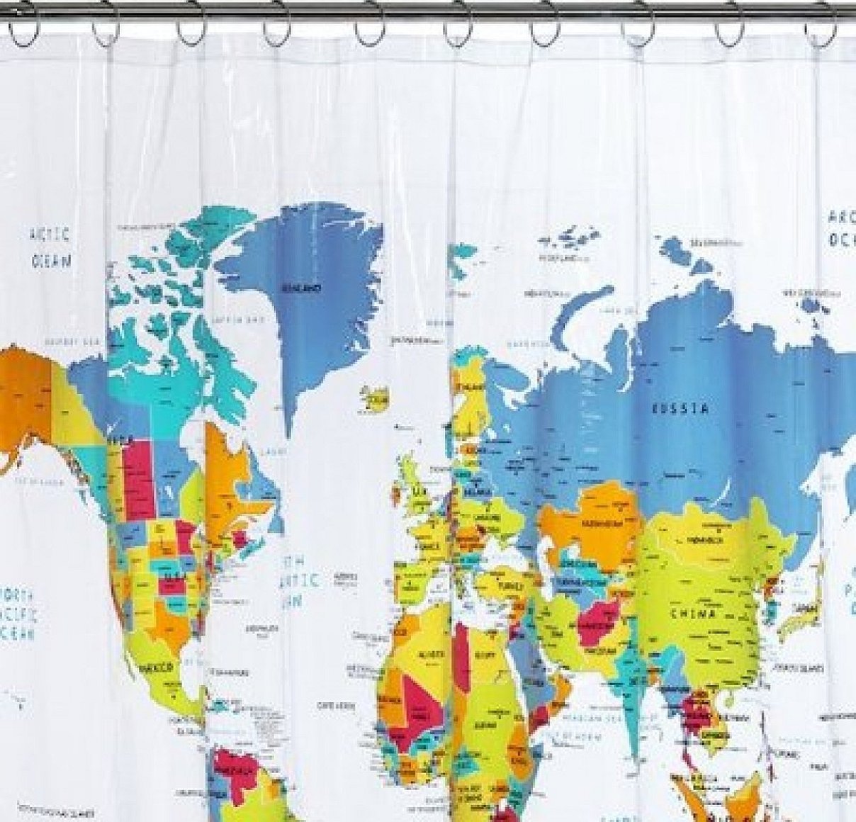 Штора для ванной с рисунком карты мира