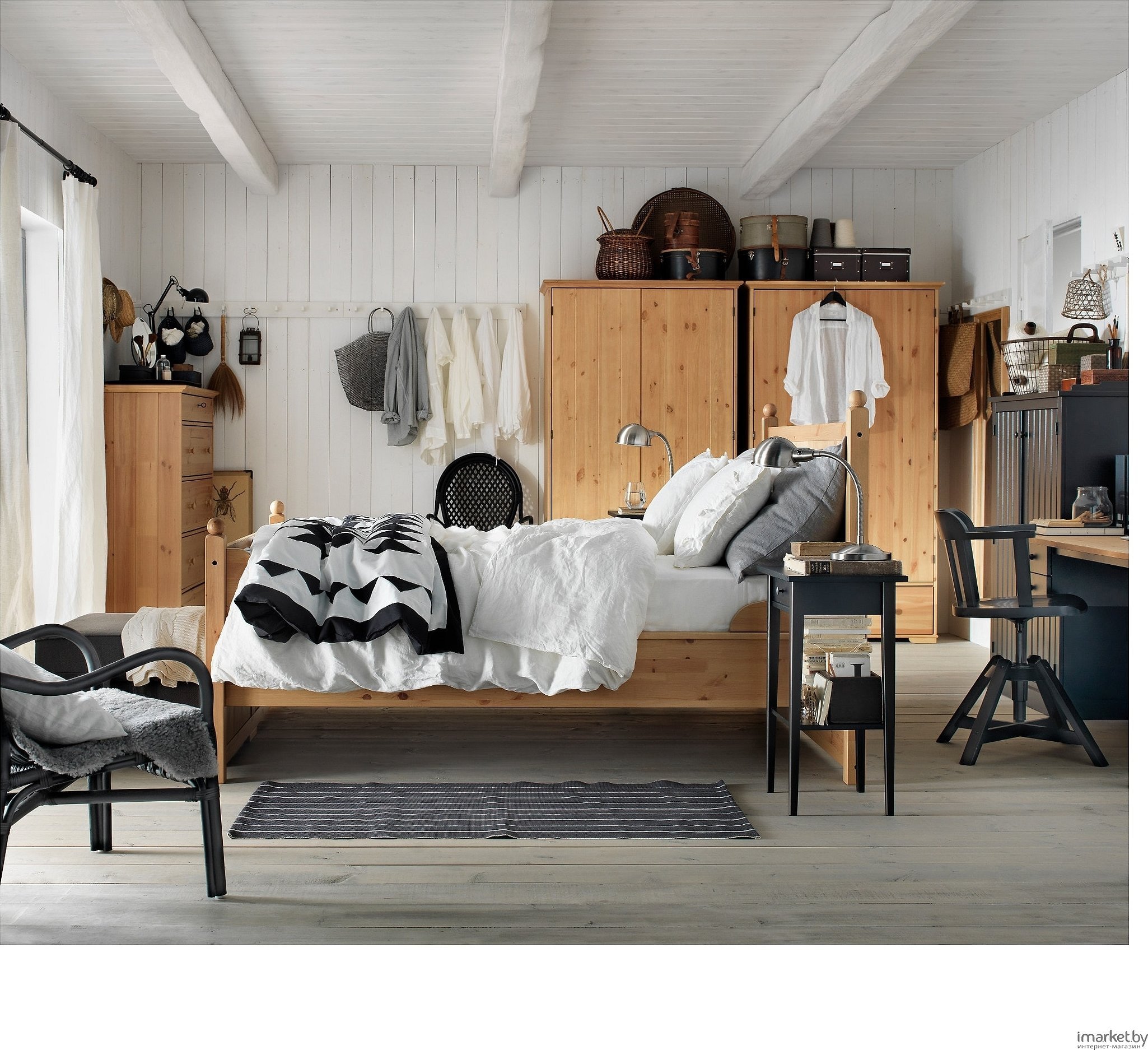 Спальня в скандинавском стиле с мебелью хемнэс икеа