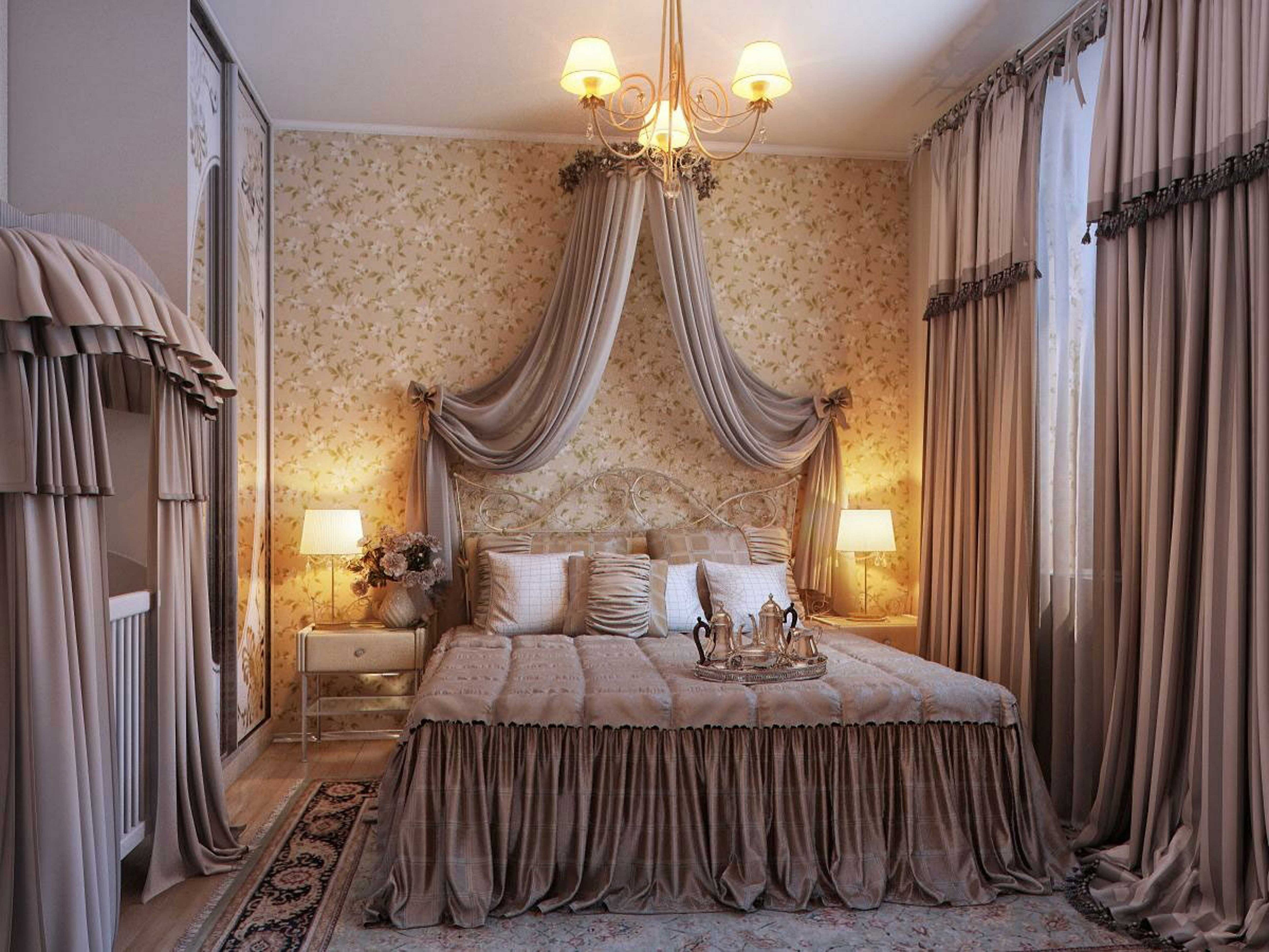 Красивые шторы в классическом стиле в спальню