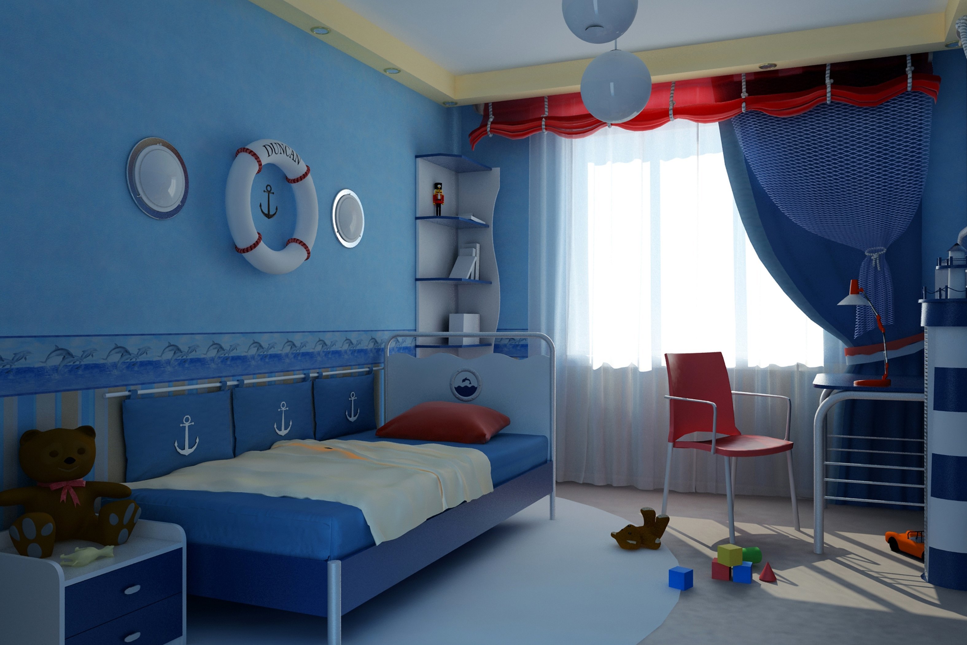 Детская комната для мальчика в голубом стиле