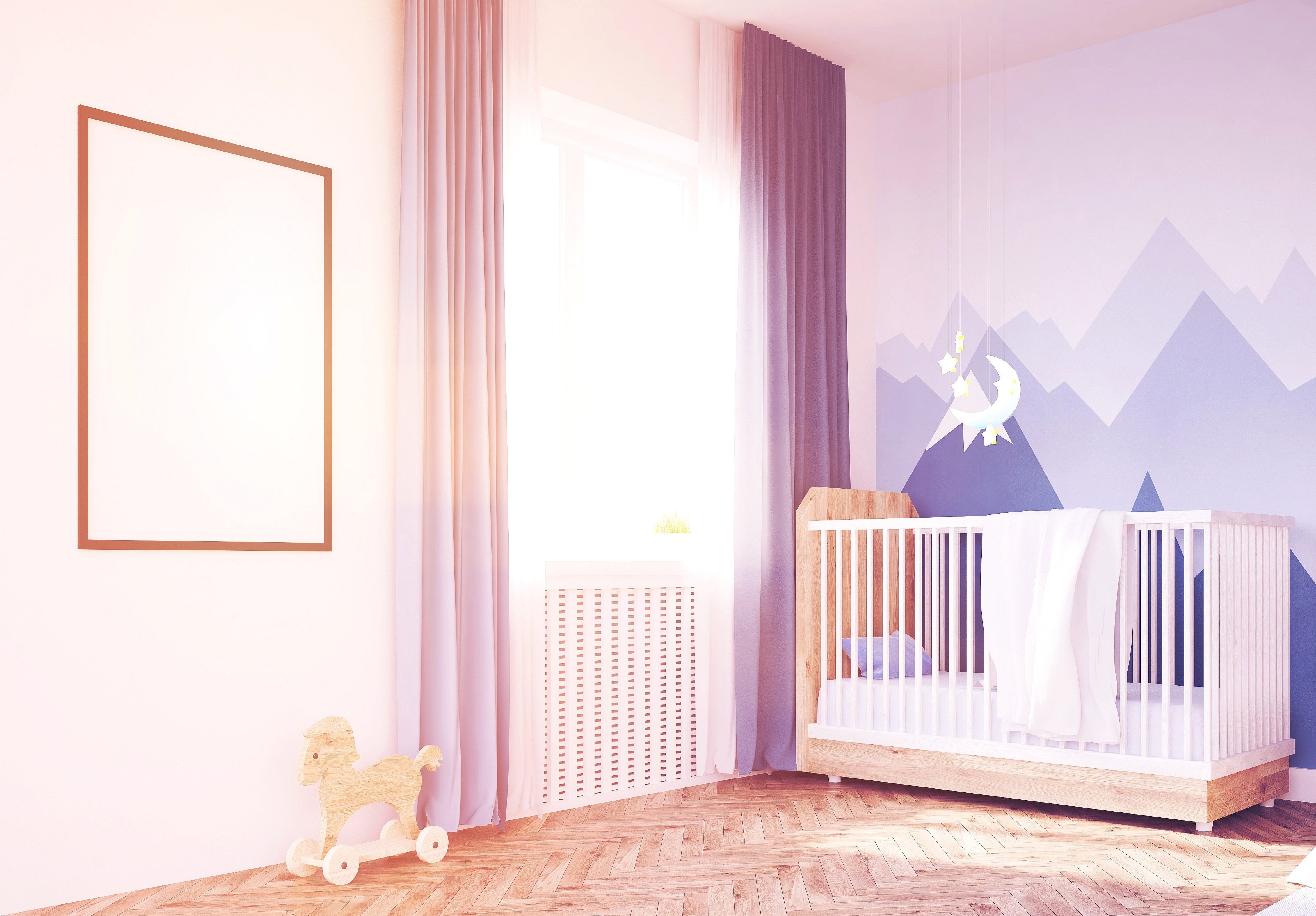 Мокап детская кроватка в комнате