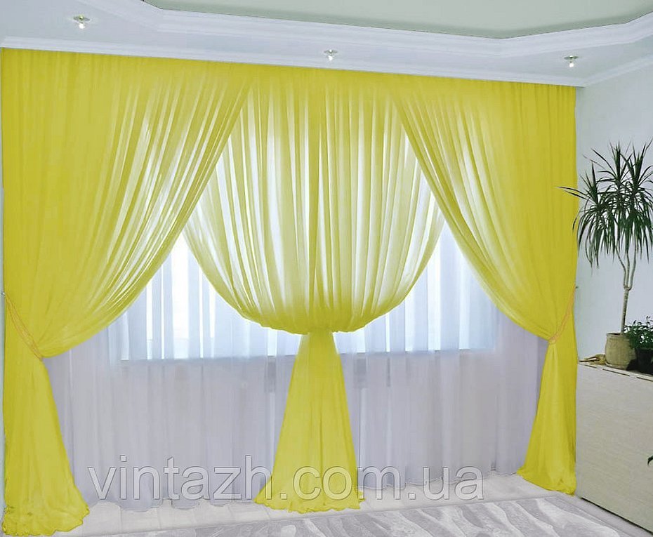 Модные желтые шторы с ламбрекеном