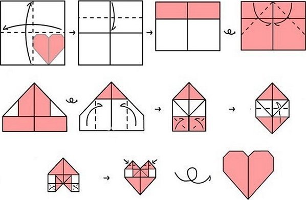 Сердечко оригами из бумаги схема
