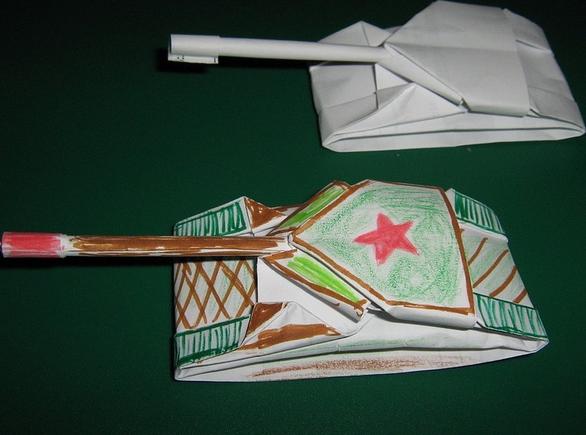 Оригами танк из картона