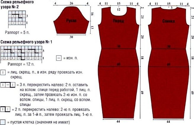 Бордовое платье спицами схема