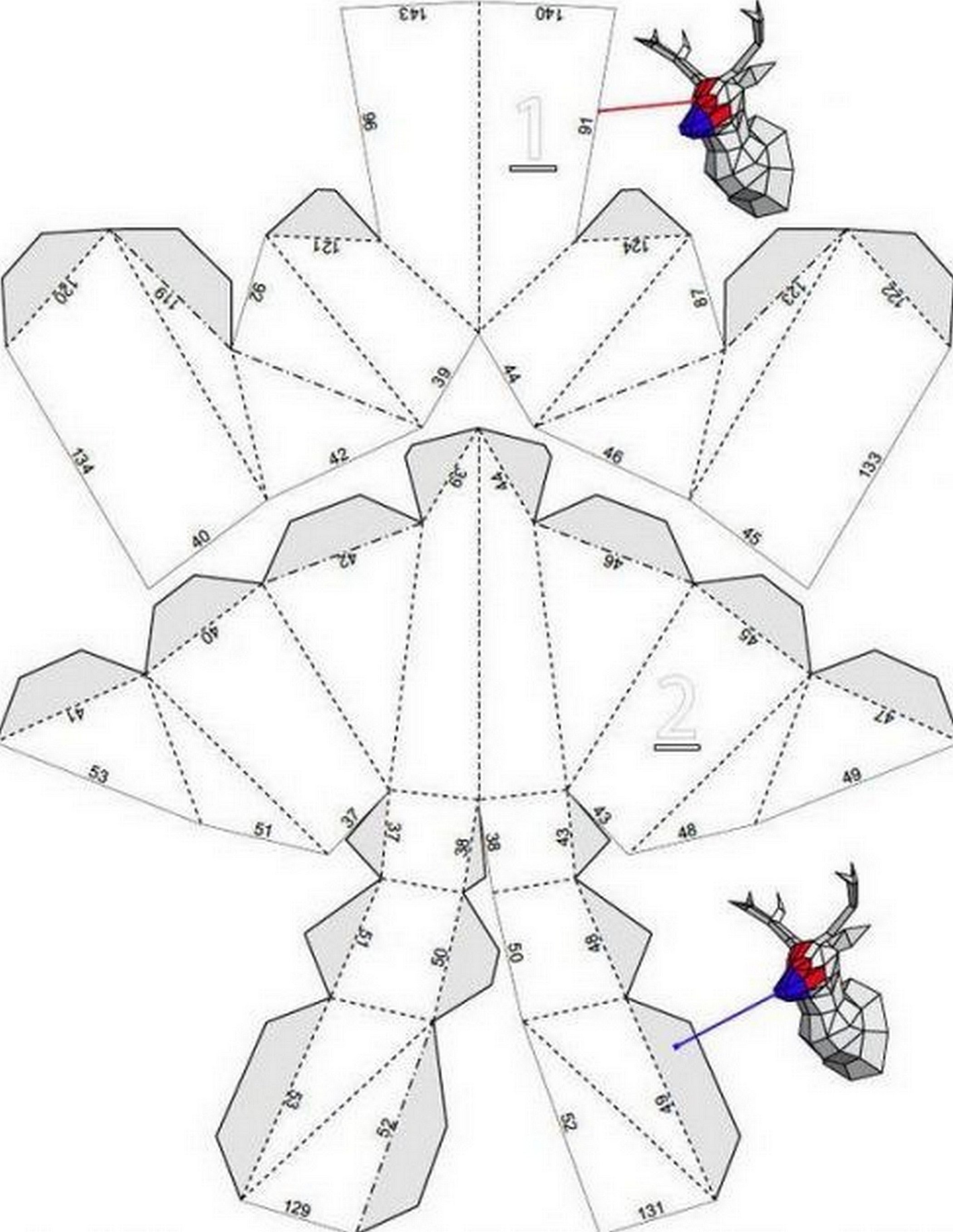 Олень из бумаги паперкрафт схема
