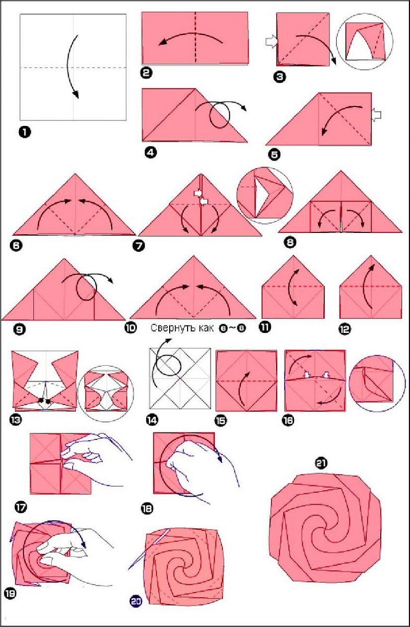 Оригами роза схема для начинающих