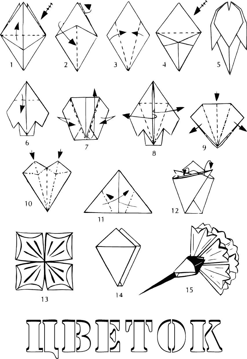 Оригами гвоздика из бумаги схема