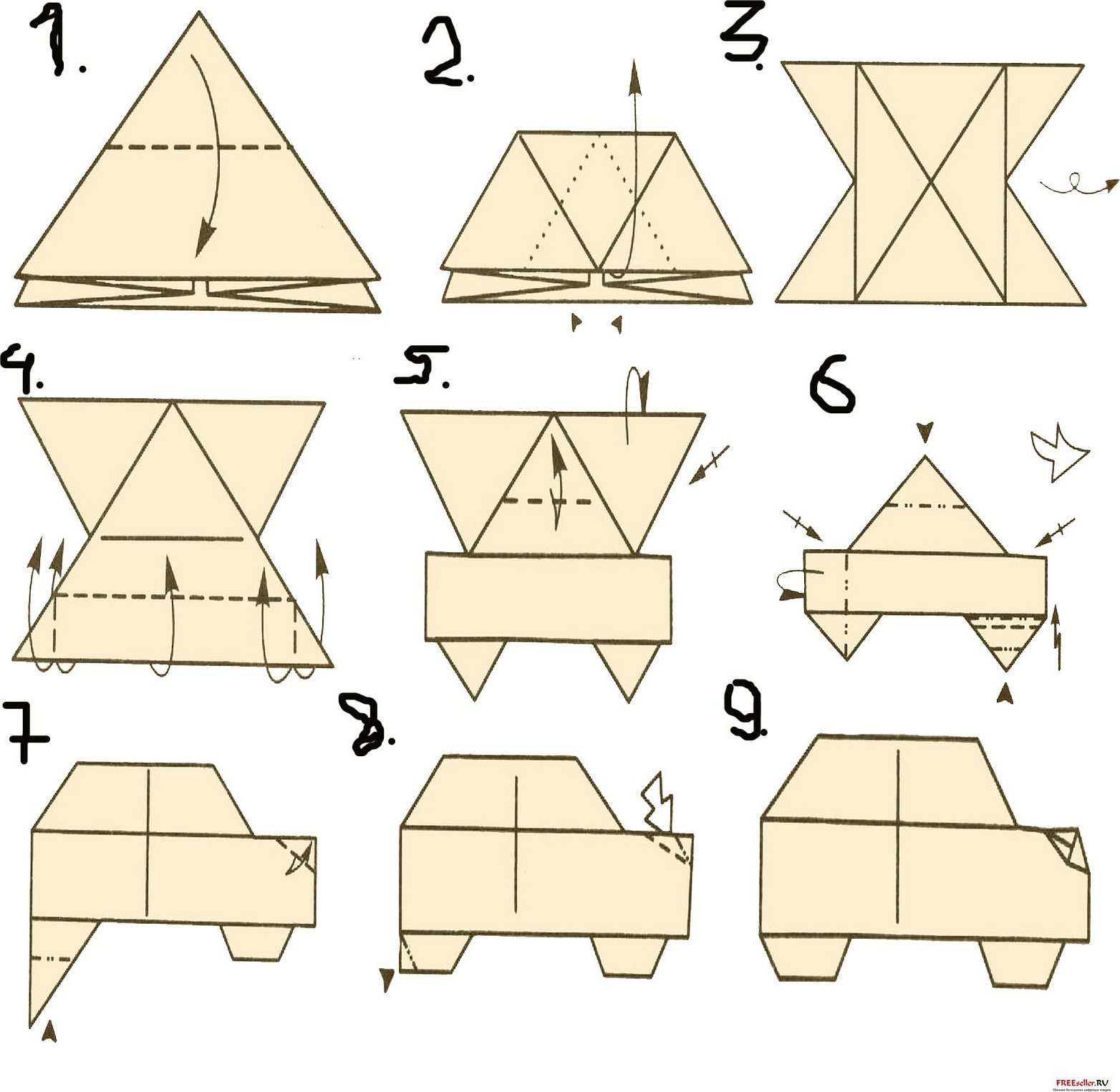 Оригами машинка из бумаги для детей по схеме