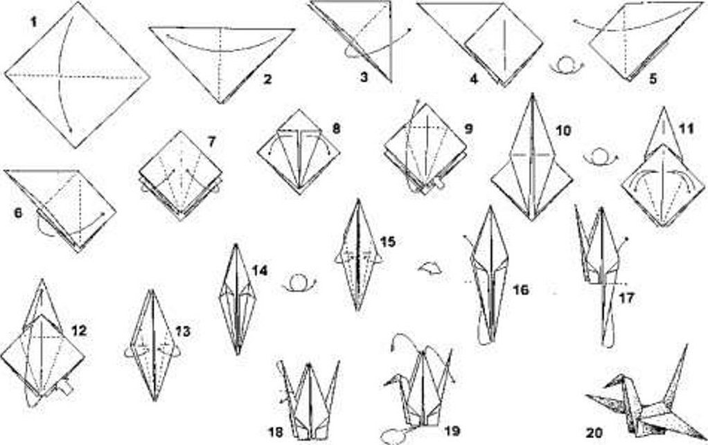 Легкое оригами журавля. Схема оригами Журавлик из бумаги. Как сложить журавлика из бумаги поэтапно. Журавлик Цуру схема. Японский Журавлик схема.
