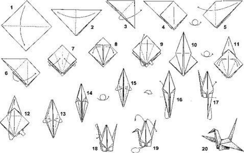 Оригами журавль поэтапно