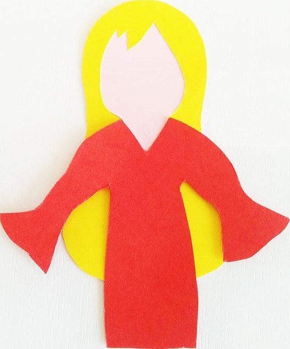 Аппликация куклы из цветной бумаги для детей