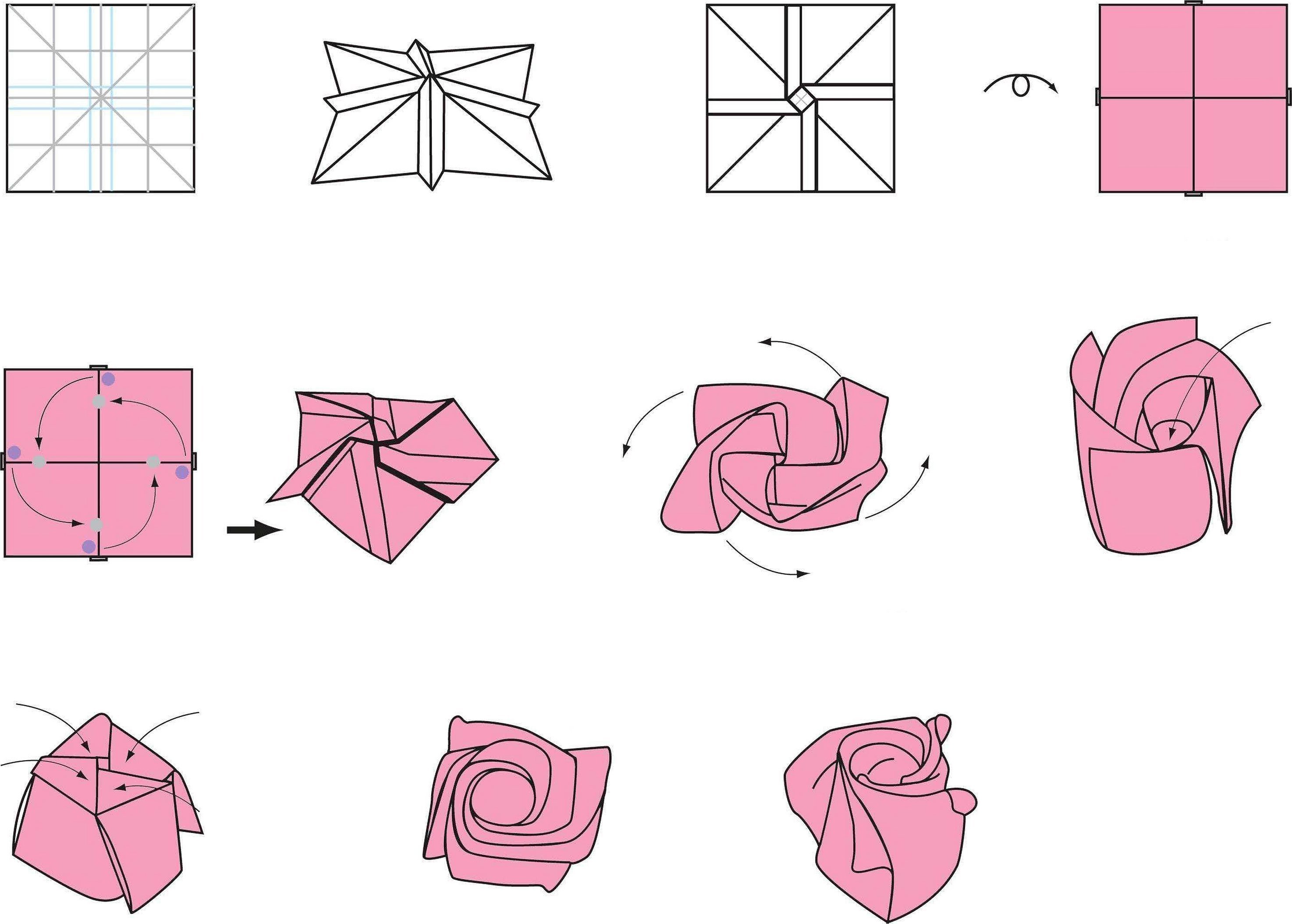 Оригами роза схема для начинающих