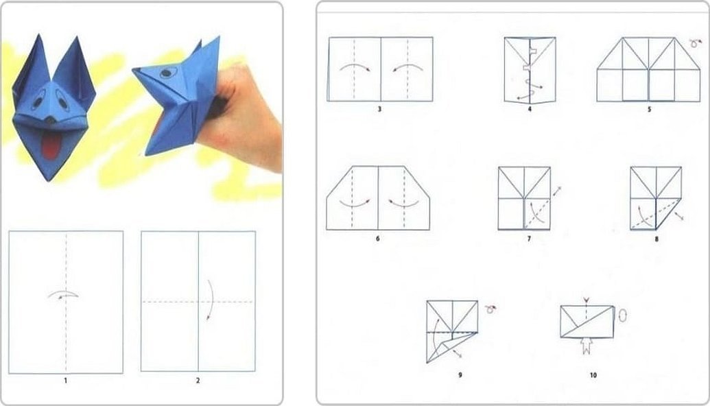Схема поделки оригами собака кусака