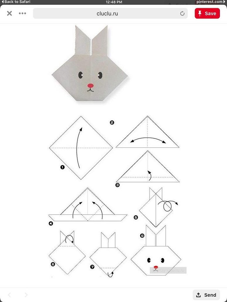 Оригами зайчик схема простая