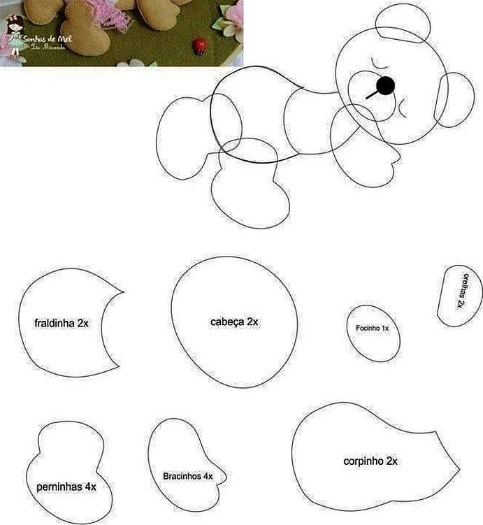 Выкройки для мобиля из фетра медвежата