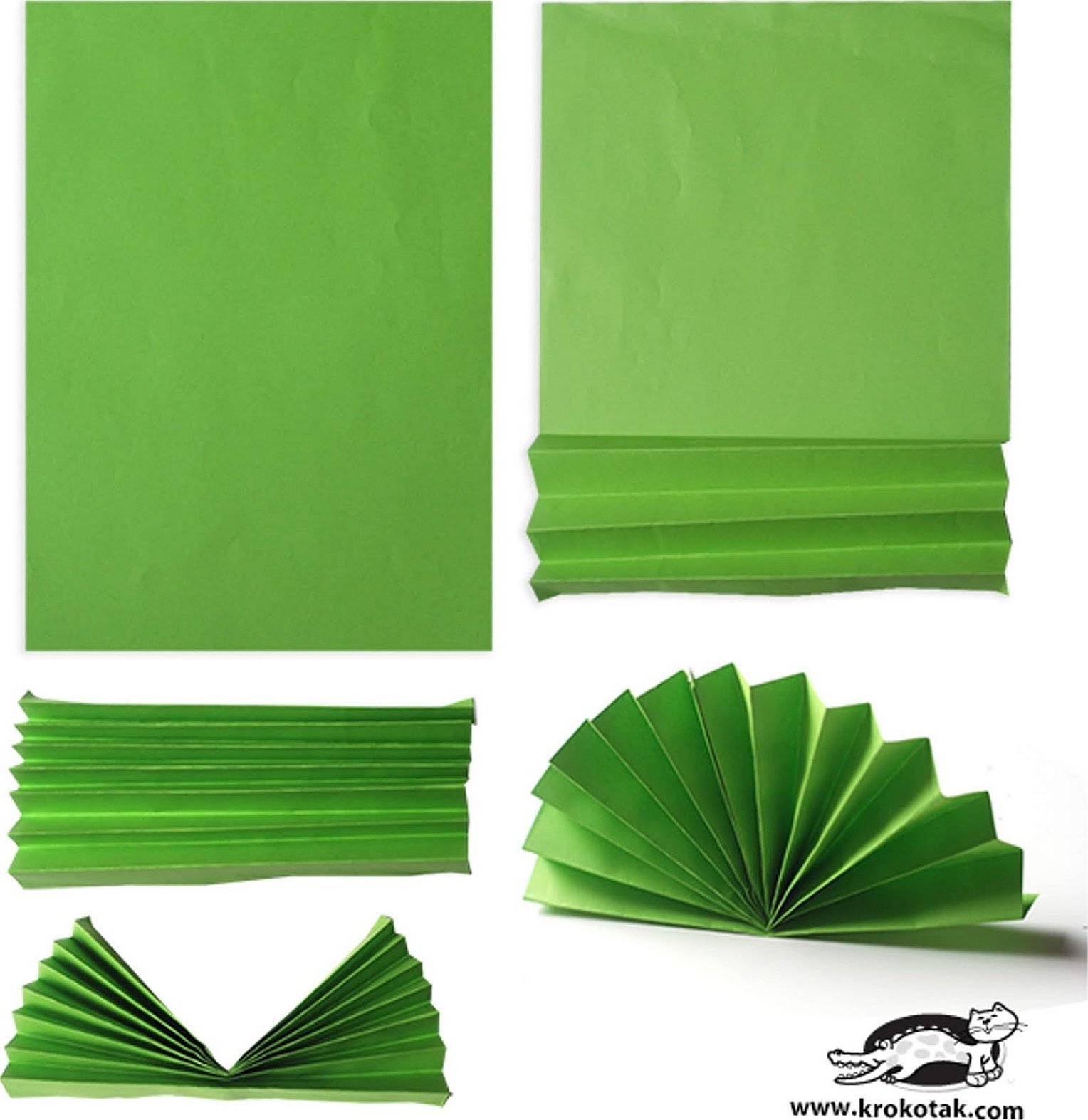 Букет с зеленым каркасом из бумаги гармошкой