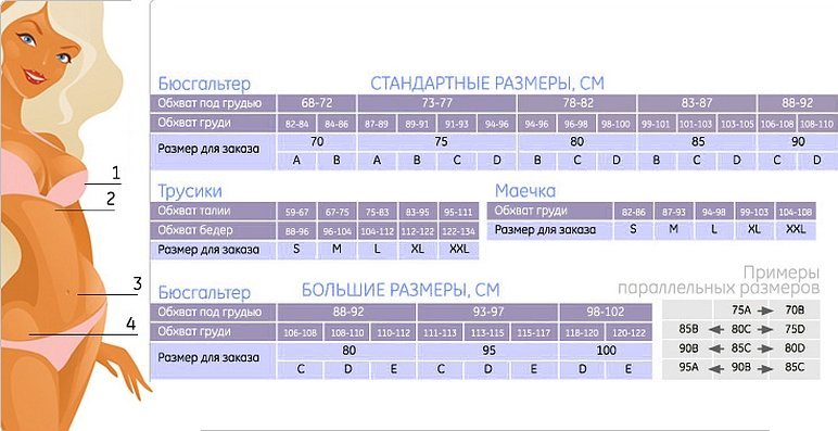 Размерная таблица бюстгальтеров