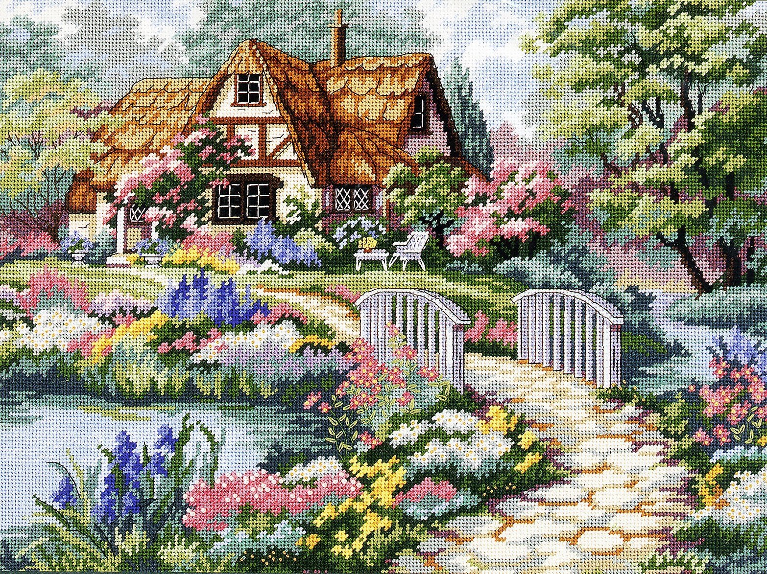 Деревенский домик в цветах схема вышивки