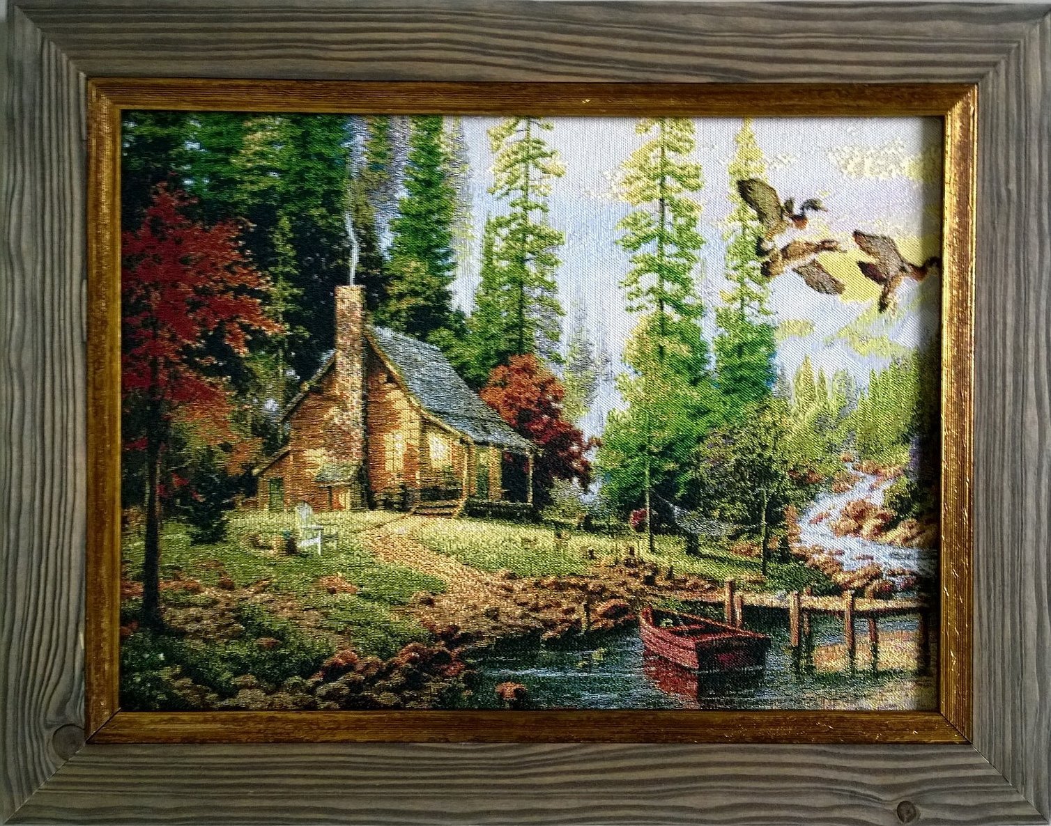 Картина из гобелена домик в лесу
