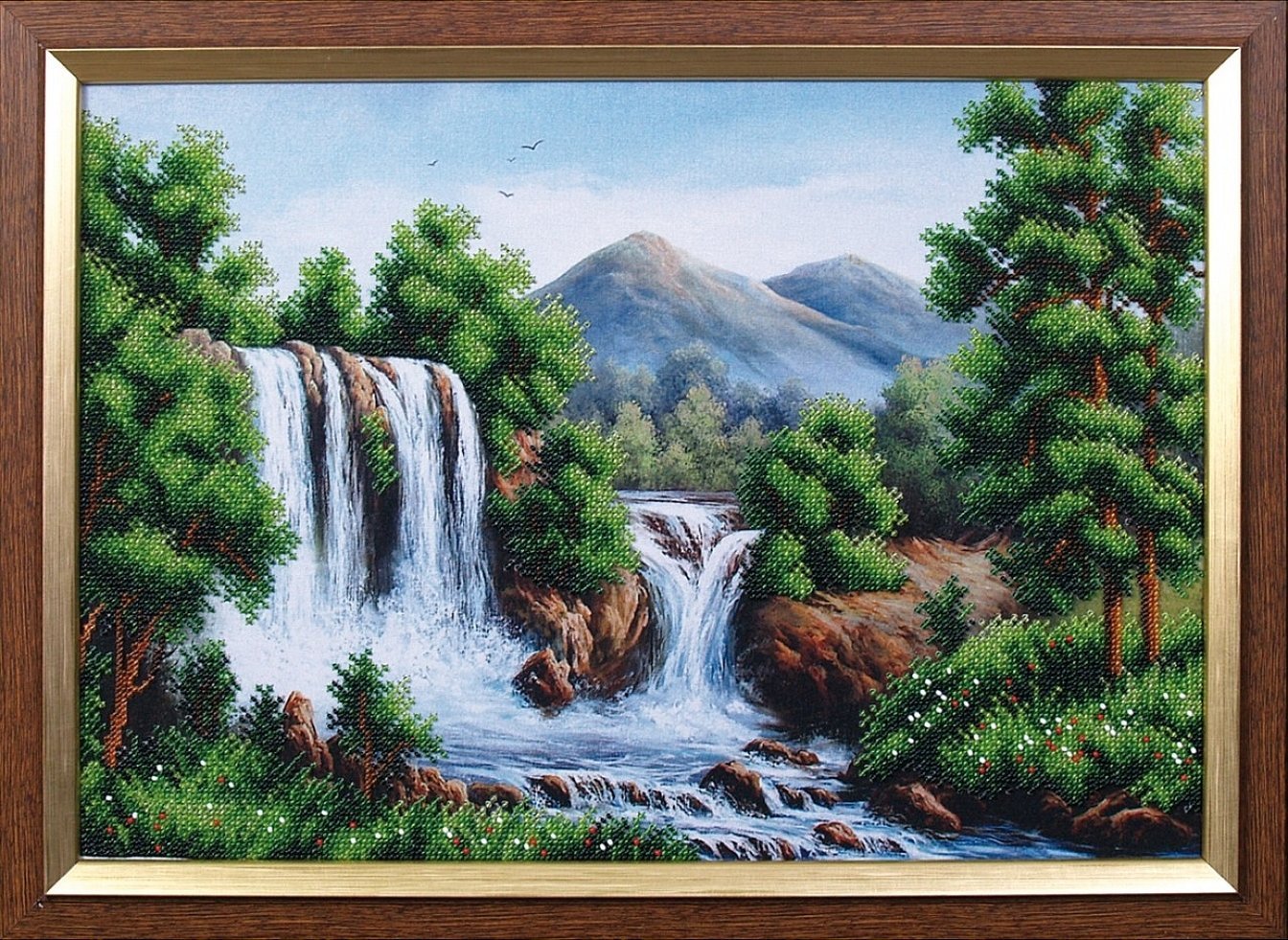 Магия канвы вышивка картины пейзаж водопад в горах