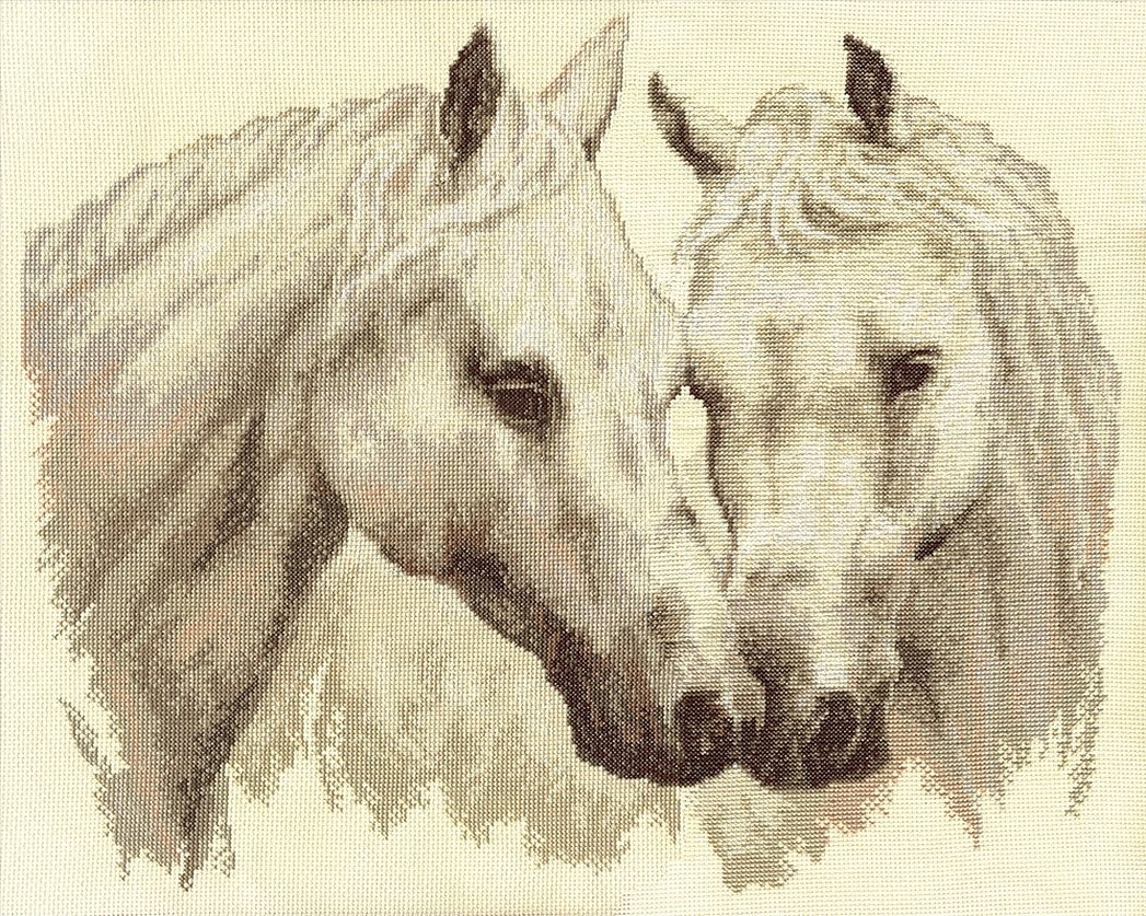 Panna вышивка пара белых лошадей