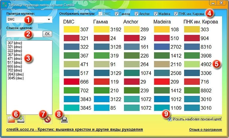 Соответствие цветов мулине гамма и кирова