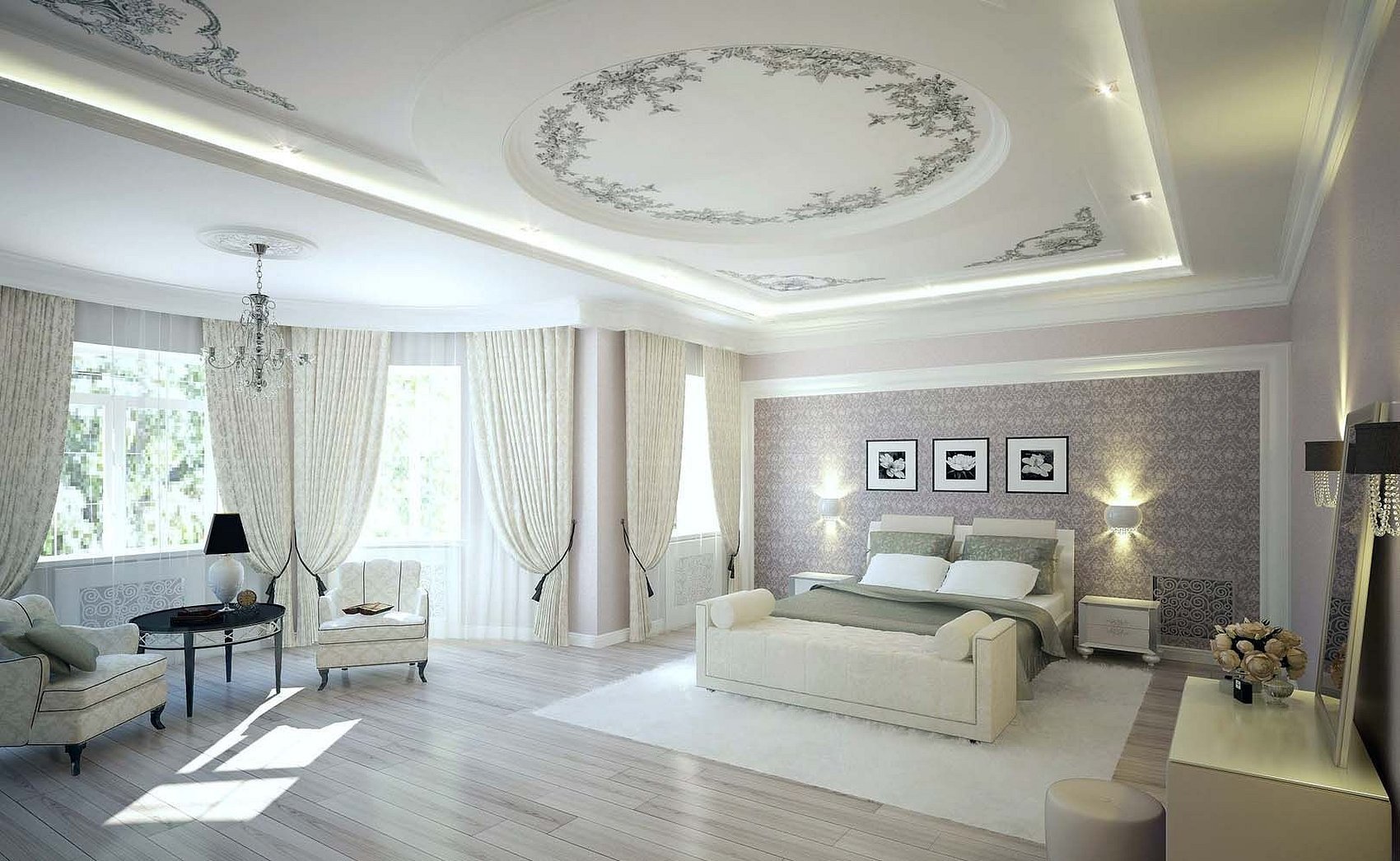Натяжные потолки в классическом стиле спальня