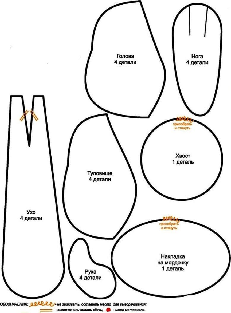Выкройка зайки с длинными ушами