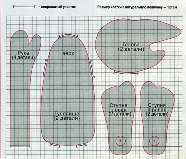 Выкройка классического мишки тедди