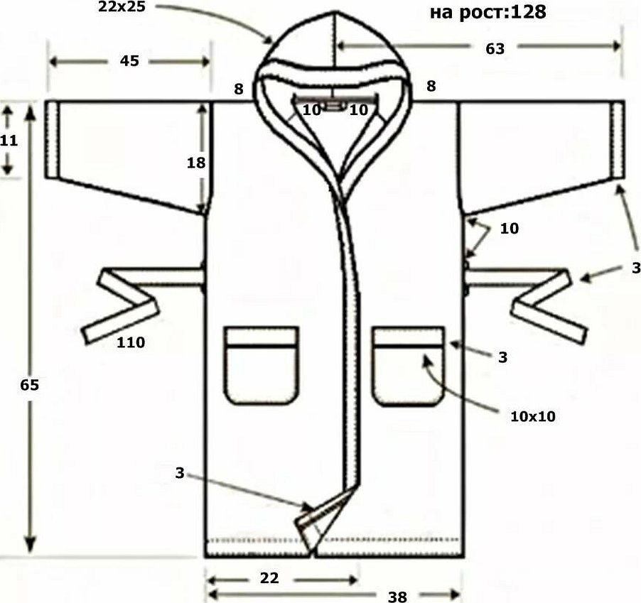 Выкройка банного халата с капюшоном детский