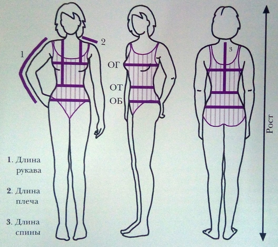 Схема снятия мерок с женской фигуры