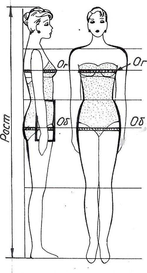 Схема снятия мерок с женской фигуры