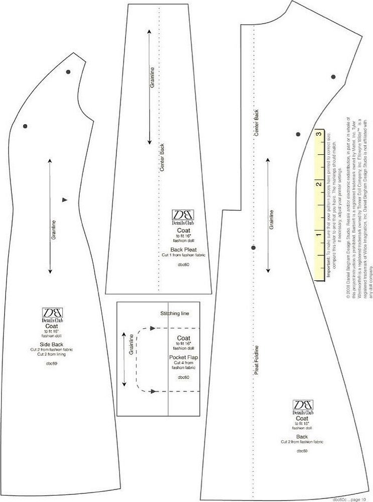 Выкройка пальто для куклы барби с капюшоном