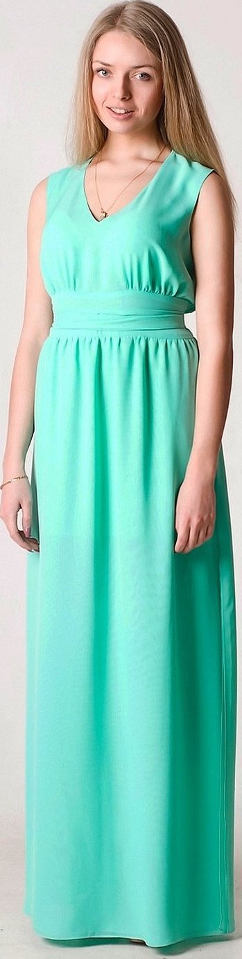 Длинное платье в пол бирюзового цвета