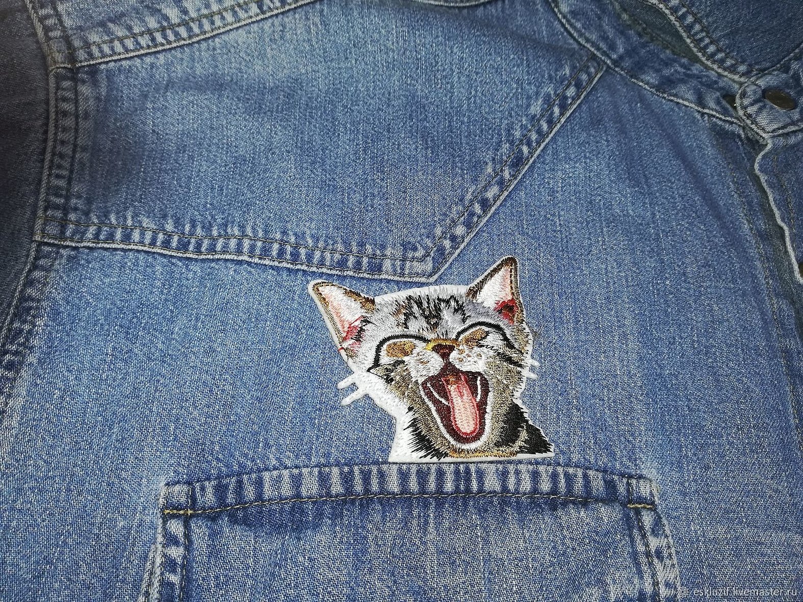 Рисунок на карманах джинсов котик