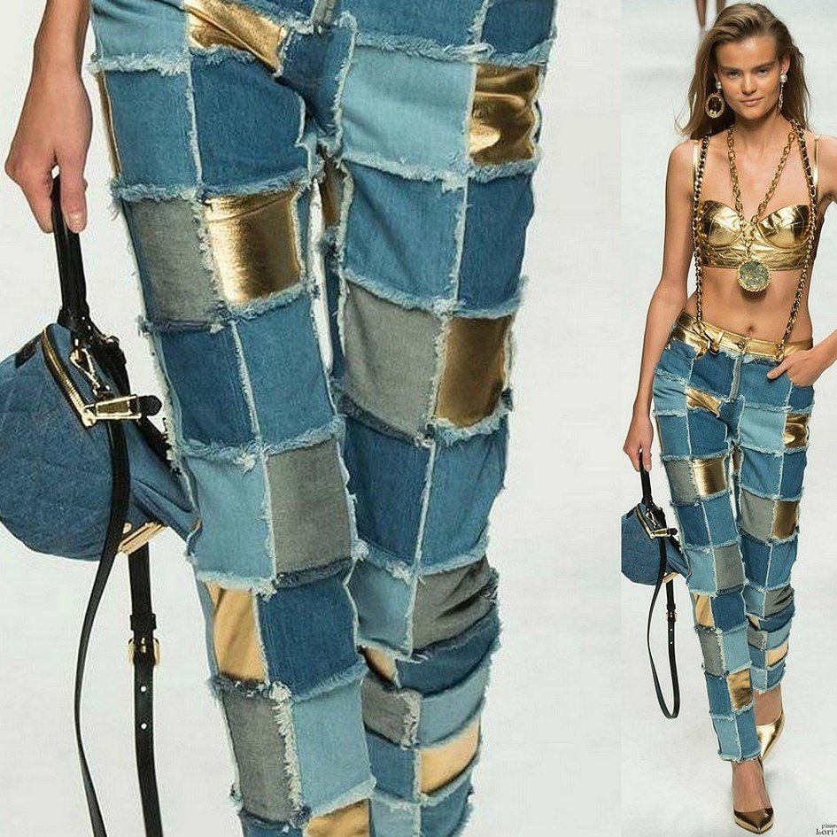 Модные джинсы в стиле пэчворк