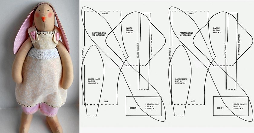 Выкройка заяц тильда с длинными ушами