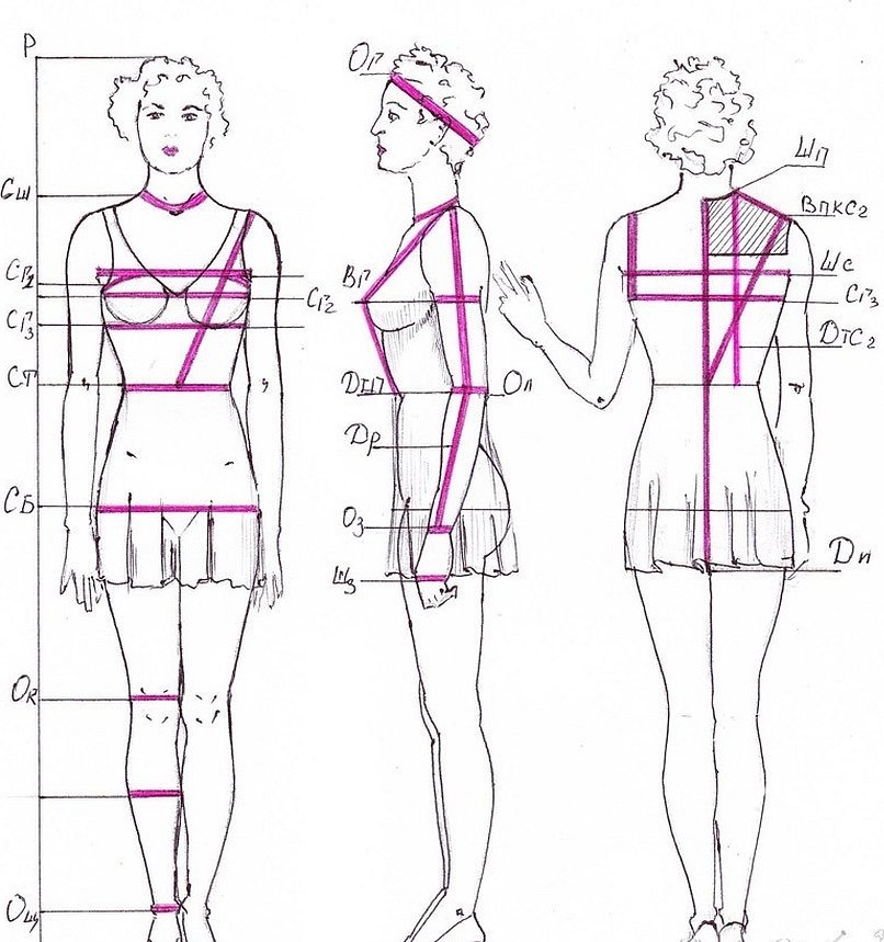Схема снятия мерок с женской фигуры