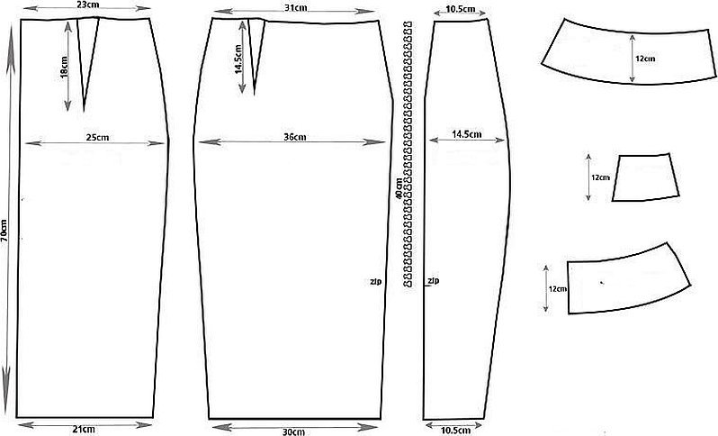Эскиз деталей кроя юбки
