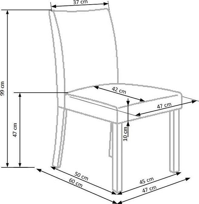 Чертеж стула со спинкой с размерами