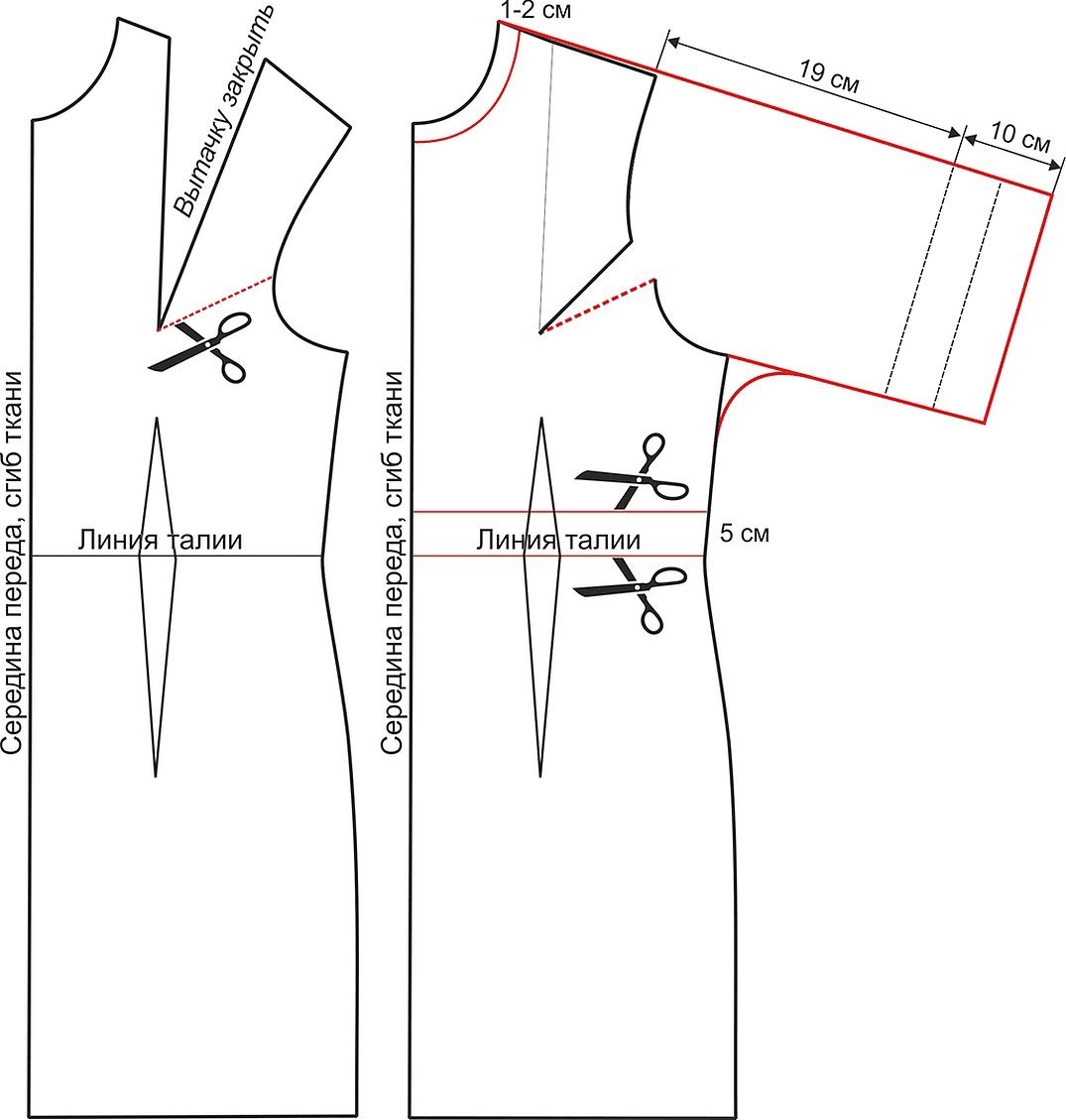 Платье с цельнокроеным рукавом лекало