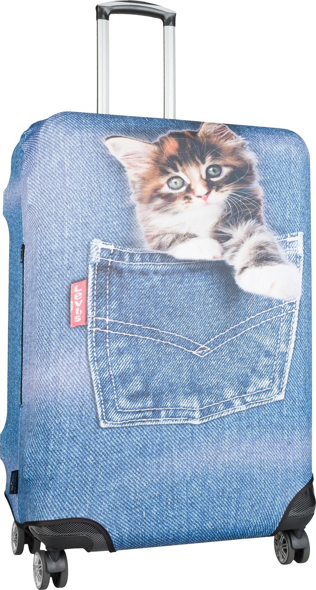 Чехол на чемодан кот из джинс