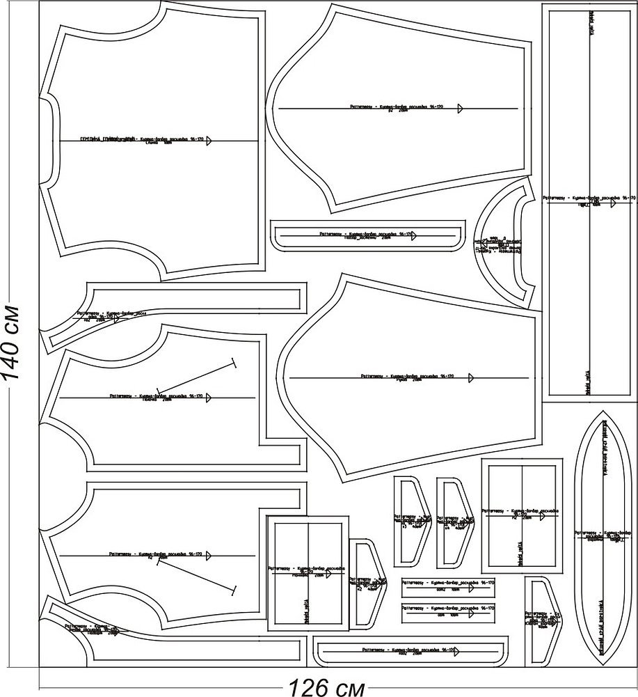 Раскладка выкройки жакета на ткани